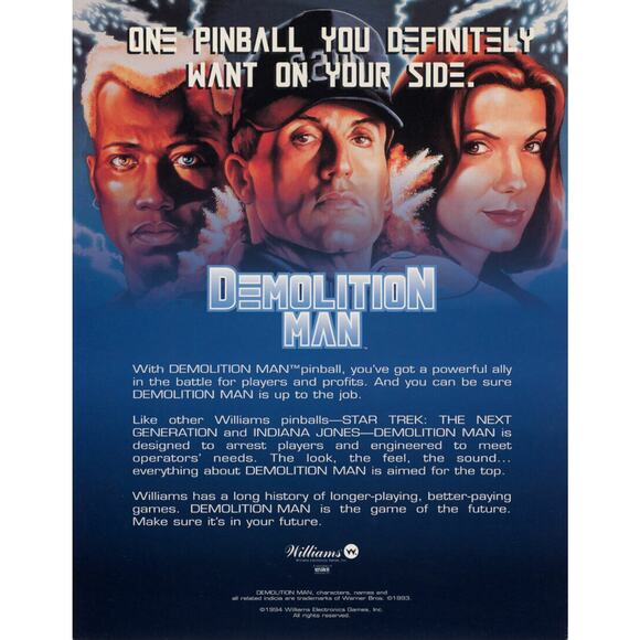 Demolition Man Pinball FLYER Wesley Snipes Sylvester Stallone 1994 Brochure - Picture 4 of 6